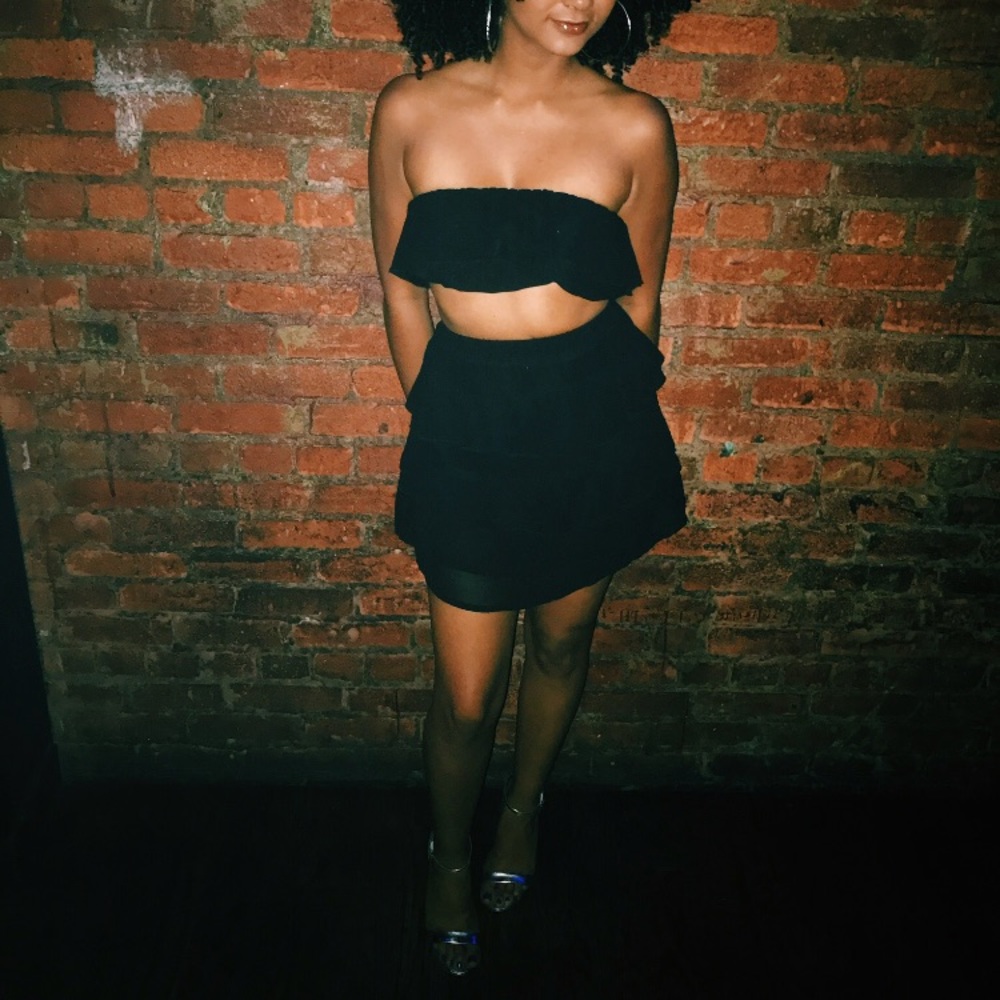 Black Ruffle Bandeau & Skirt Set